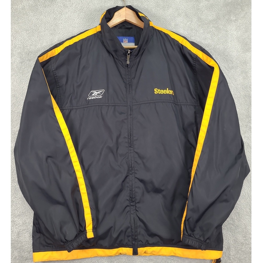 Vintage Pittsburgh Steelers Reebok NFL On Field Lined Windbreaker Jacket Mens Lg
